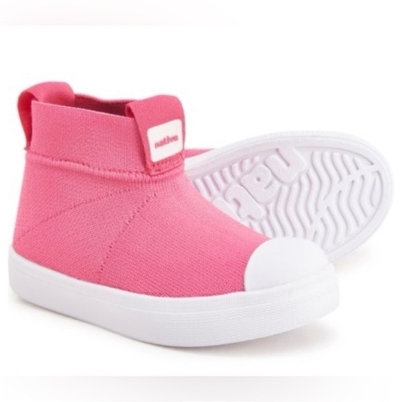 NWT Native Pink and White High-Top Sneakers Slip-On WATERPROOF C10 - Picture 1 of 4